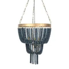 Hello Honey&reg; 25.5" Iron Pendant Light With Blue Wood Beads