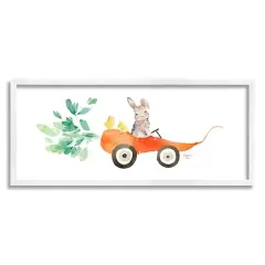 Stupell Industries Spring Rabbit Chicks Riding Seasonal Carrot Wagon Framed Giclee Art White