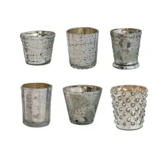 Hello Honey&reg; Antique Silver Mercury Glass Votive Holder Set