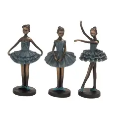 Set of 3 Teal Polystone Traditional Dancer Sculpture, 6" x 12"
