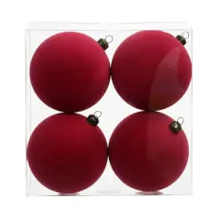 4 Pack 3.8" Flocked Shatterproof Ball Ornaments by Ashland&reg; Fuchsia