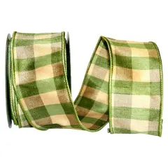 Reliant 2.5" x 10yd. Green Check Silk Wired Edge Ribbon