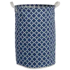 DII&reg; Round Lattice PE-Coated Cotton Polyester Laundry Hamper Nautical Blue