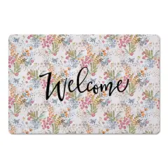 Welcome Butterfly Bird Floral Floor Mat Yellow