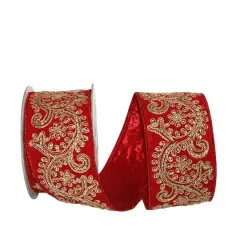 JAM Paper 2.5" x 5yd. Red & Gold Sequin Scroll Wired Lam&eacute; Ribbon