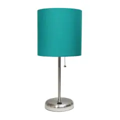 Creekwood Home 19.5" Oslo USB Port Table Lamp Brushed Steel/Teal Shade