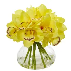 8'' Yellow Cymbidium Orchid Arrangement in Glass Vase