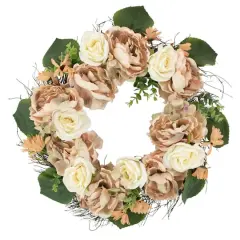 Peach and White Floral Fall Harvest Artificial Wreath 22"