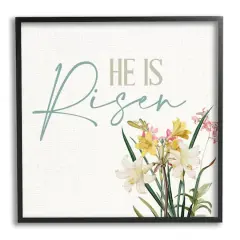 Stupell Industries He Is Risen Religious Easter Holiday Flower Blossoms Framed Giclee Art Black