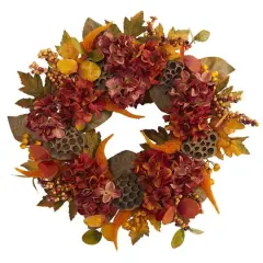 24" Fall Hydrangea, Lotus & Berry Wreath