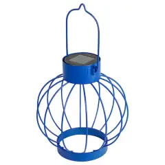 6.5" Outdoor Hanging LED Solar Lantern with Handle Blue