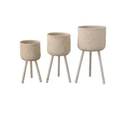 Hello Honey&reg; Brown Round Bamboo Floor Basket with Wood Legs Set