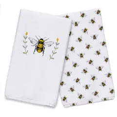 Bee With Watercolor Flowers 16" x 25" Tea Towel Set of 2
