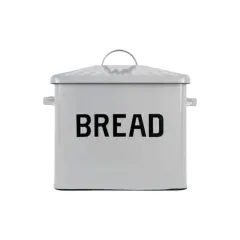Hello Honey&reg; Enameled Metal Distressed "BREAD" Box with Lid Gray