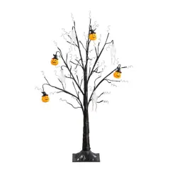 3ft. Pre-Lit Artificial Halloween Pumpkins and Skulls Ornament Tree with 48 Warm White LED Lights