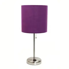 Creekwood Home Oslo 19.5" Power Outlet Table Lamp Brushed Steel Base/Purple Shade