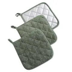 DII&reg; Terry Cloth Potholders, 3ct. Artichoke Green