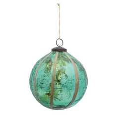 Hello Honey&reg; 6" Turquoise Glass Ball Ornament with Embedded Eucalyptus Leaves