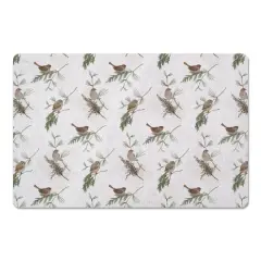 Pine & Birds on White Floor Mat