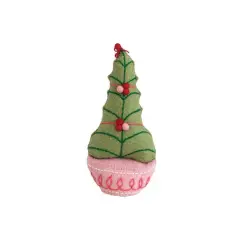 Hello Honey&reg; 10.5" Embroidered Handmade Wool Felt Tree with Pom Poms