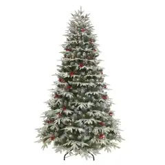 7.5ft. Pre-Lit Flocked Halifax Fir Artificial Christmas Tree, Clear Lights