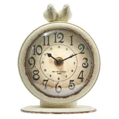 Hello Honey&reg; 6" Vintage Pewter Mantel Clock with Birds Distressed Cream