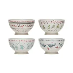Hello Honey&reg; 5.5" Multicolor Hand-Stamped Stoneware Footed Bowl with Wax Relief Pattern Set
