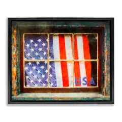 Stupell Industries Patriotic American Flag Rustic Window Festive Home Floater Framed Art Black
