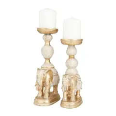 Set of 2 Gold Polystone Traditional Candle Holders, 13" x 6" x 4"