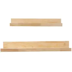 Light Brown Wood 2 Shelves Wall Shelf with Lip Set of 2 18", 24"