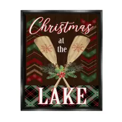 Stupell Industries Christmas At Lake Seasonal Oars Framed Floater Canvas Wall Art Black