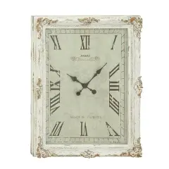 White Vintage Wood Wall Clock, 36" x 27"