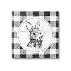 Stupell Industries Detailed Easter Bunny Drawing Spring Plaid Border Canvas Wall Art