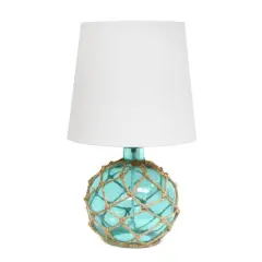 Lalia Home 15" Glass Rope Table Lamp with Shade Aqua and White