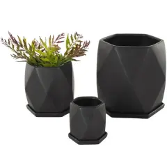 Black Faceted Ceramic Planter Set