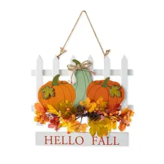 Glitzhome&reg; 14" Fall Wooden Patch with Floral Door Hanger