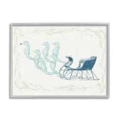 Stupell Industries Seahorse Santa Sled Nautical Christmas Framed Giclee Art Gray