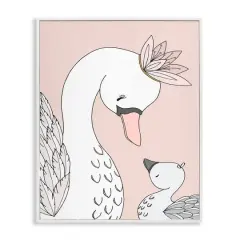 Stupell Industries Mother & Baby Swan Flower Crowns Princess Animals Framed Giclee Art White