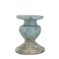 Hello Honey&reg; 5" Distressed Blue Terracotta Pillar Candleholder