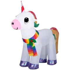 3.5ft. Airblown&reg; Inflatable Christmas Unicorn with Rainbow Scarf & Iridescent Accents