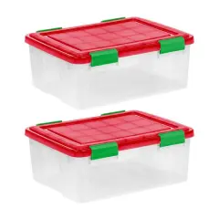 IRIS&reg; 30.6qt. Clear Ultimate Box with Red & Green Buckle Lids, 2ct.