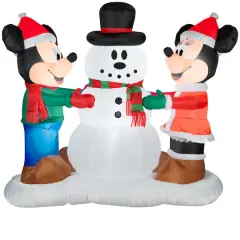 5ft. Airblown&reg; Inflatable Christmas Mickey & Minnie Decorating Snowman Scene