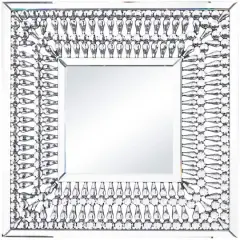 Silver Glass Wall Mirror with Crystal Embellishment 32" x 1" x 32"