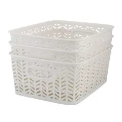 Simplify Small&nbsp;Herringbone Storage Basket, 3ct. White