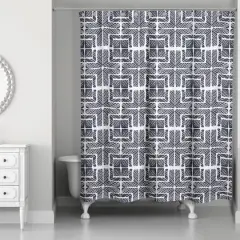 Shibori Squares Shower Curtain Navy