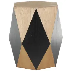 23.75" Brown Wood Geometric Diamond Accent Table with Black Accents