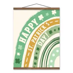Happy St. Patrick's Day Rainbow Teak Hanging Canvas