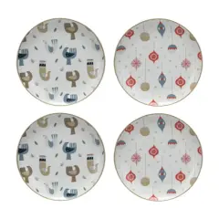 Hello Honey&reg; 8" Round Bird & Ornament Print Stoneware Holiday Plates, 4ct.