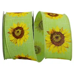 Reliant 2.5" x 10yd. Linen Wired Sunflower Ribbon Lime