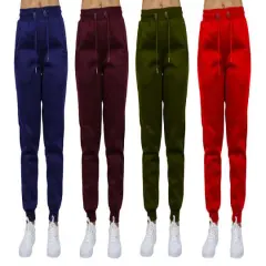Galaxy by Harvic Women's Relaxed Fit Fleece-Lined Jogger Sweatpants 4 Pack Navy/Burgundy/Olive/Red